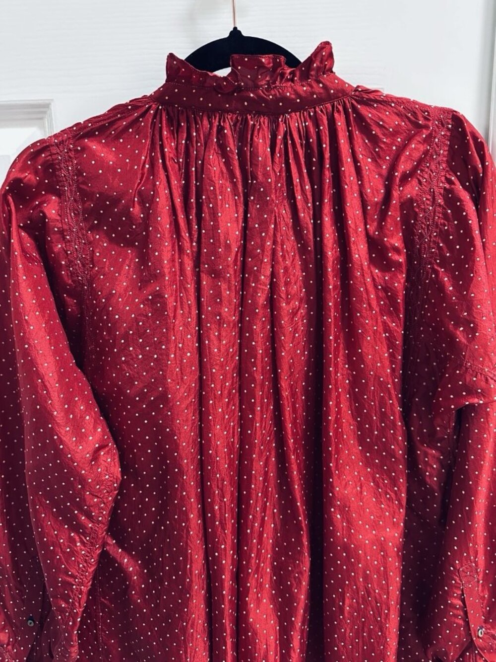 INJIRI FW22-82 Ladies Silk Blouse Red Small Hand Woven Oversized Boho Tunic NWT - Picture 6 of 14